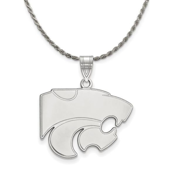 Sterling Silver Kansas State Large Logo Pendant Necklace -...